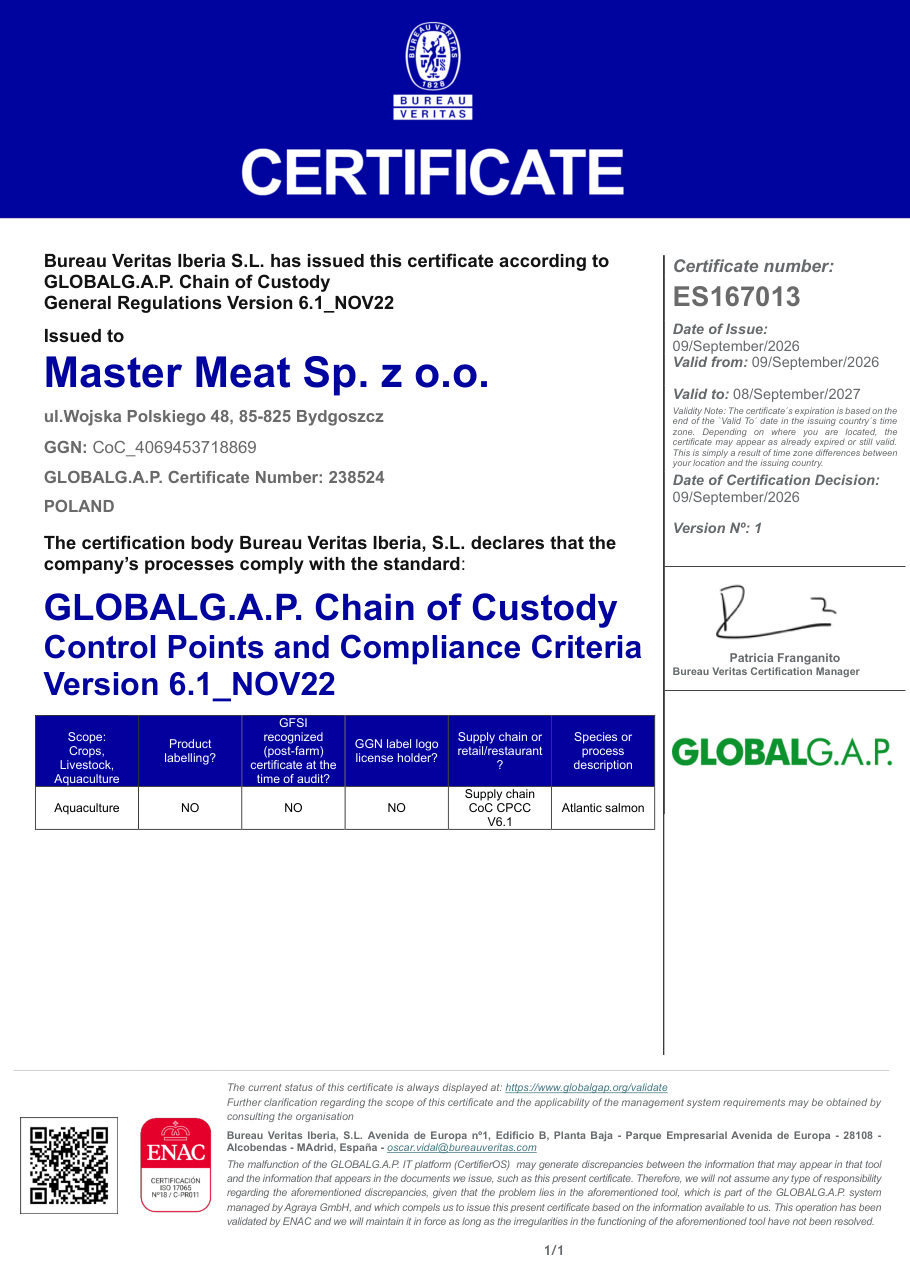 GLOBALG.A.P.  Chain-of-Custody-Zertifikat  CoC_4069453718869  –  Master  Meat